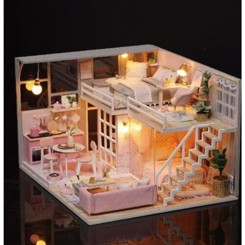 Wooden Doll House DIY Miniature Dollhouse GIRLISH DREAM LOFT Model Toy House Girls Toys for children Gifts for the New Year