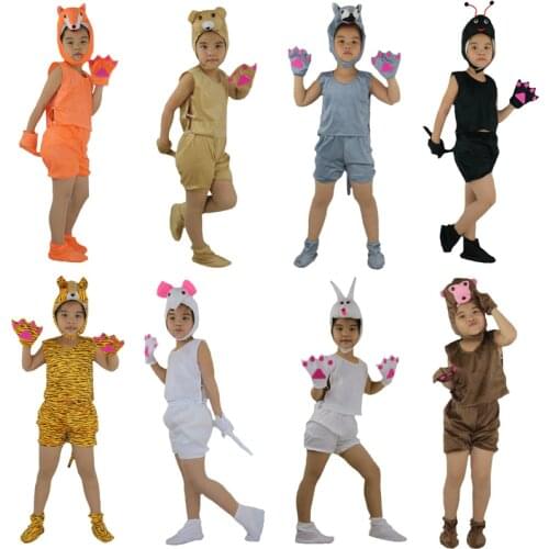Kids Children Cosplay Animal Theme Costume Fox Bear Ant Tiger Wolf Rabbit Monkey Short Sleeved Clothing Birthday Party Carnival