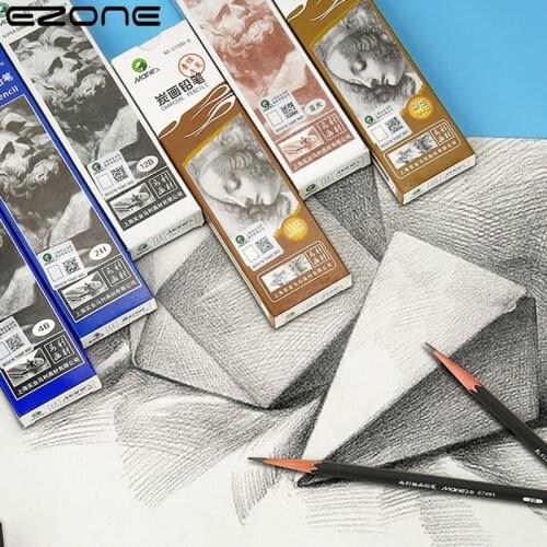 EZONE 12pcs Sketch Pencil HB/B/2B/3B/4B Black Sketch Charcoal Student Stationery for School Art Exam Art Supplies High Quality