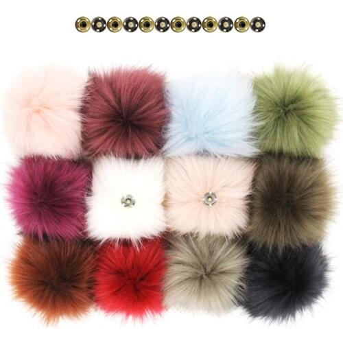 Furling Set of 12pcs High-density Faux Fur Pompoms for Hat with Buttons 13CM -5INCH Gift Accessories