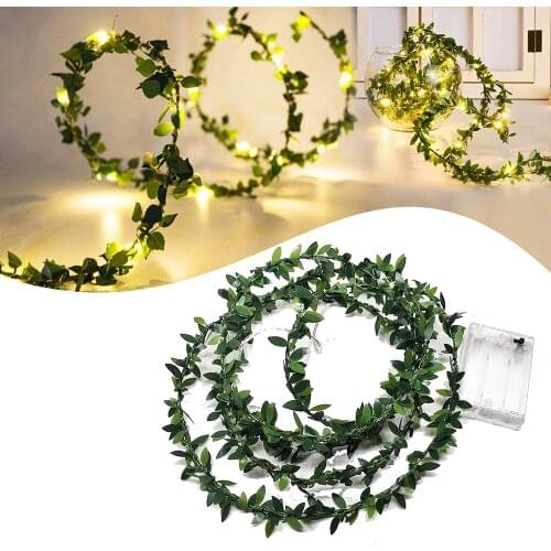 2M/3M/5M Green Leaf Garland String Lights LED Flexible Copper Wire Artificial Leaf Vine Lights For Wedding Party Christmas Decor