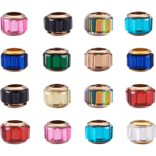 100pcs Faceted Rondelle Glass European Beads Large Hole DIY Charms Beads for Bracelet Snake Chain Cord Necklace Jewelry Making