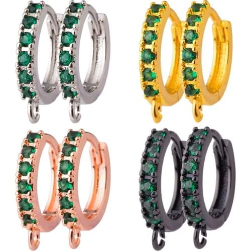 Peixin 15x14mm Round Earrings For Women DIY Jewelry making accessories wholesale Charm Green Zircon Earrings Findings