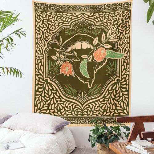 Witchcraft tapestry Mandala flower plant tapestry Flower mouth home decoration Trippy Bohemian Tapestries Wall Tapestry Room