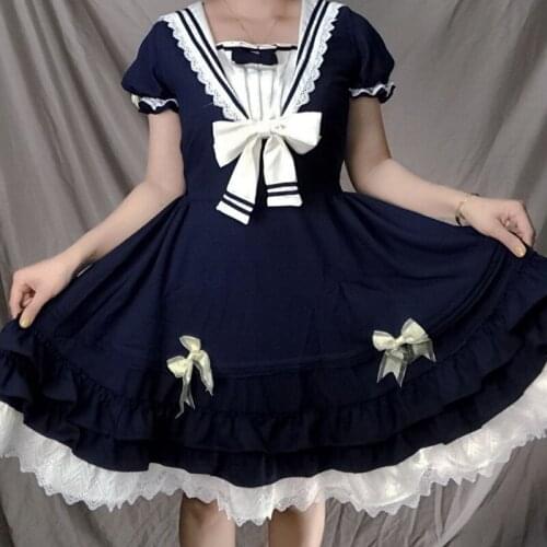 Japanese Style Sweet Lolita Dress Vintage Lace Bowknot High Waist Victorian Dress Kawaii Girl Gothic Lolita Op Loli Cos DL6070