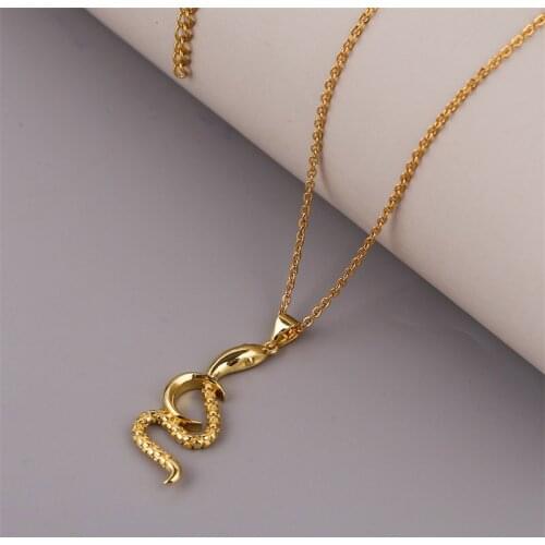 Trendy Female Snake Animal Copper Metal Pendants Necklaces For Women Gold Color Stainless Steel Chain Necklace Jewelry Gifts