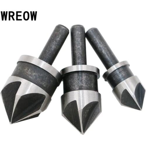 3 PCS 12/16/19mm HCS High carbon steel Quality 5 Flauta Rebaixe Drill Bit Set 90 degree Round Shank Wood Metal Chamfering Cutter