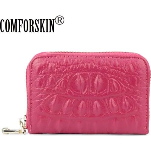 COMFORSKIN New Arrivals Cowhide Leather Brand Designer Crocodile Pattern ID Credit Card Holders Large Capacity Card Wallet 2018