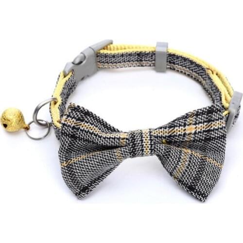 Pet Cats And Dogs New Comfortable Cotton Plaid Bowknot Bell Collar Five Colors Plaid Bib Pet Supplies Accessories