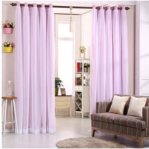 Melody solid fabric full black out window curtains with voile face purple light shading drapefor bedroom process finished size