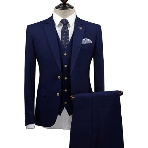 Brand clothing men solid single breasted business tuxedo coat/vest/pant groom wedding suit for men boy prom slim fit blue suits