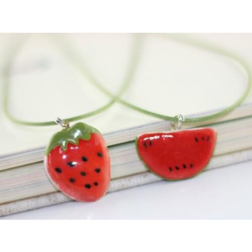 Miredo jewelry wholesale cute little strawberry watermelon clavicle necklace ceramic pendants twitter woven chain necklace #5182