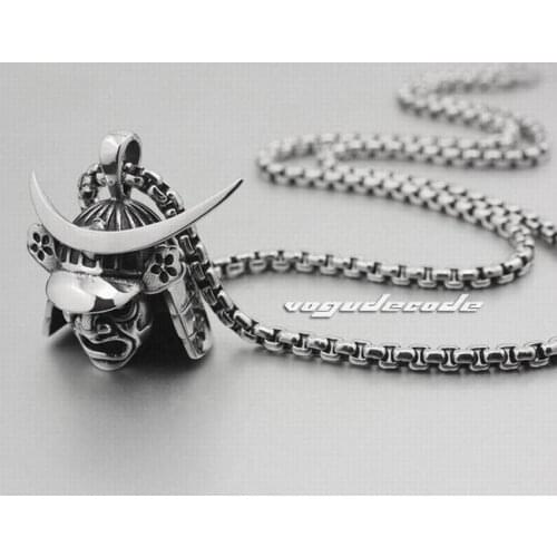 Japanese Samurai Armor Face Mark Pendant 316L Stainless Steel Mens Biker Rocker Punk Style 4P013 Steel Necklace 24inch