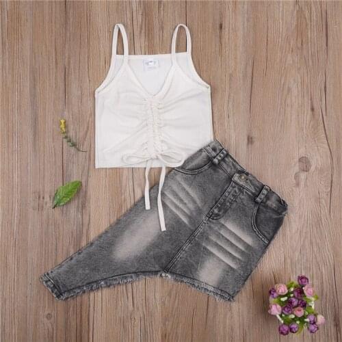 Girls Summer Outfits Fashion Sleeveless Rib Drawstring Pleated Sling Tops and Irregular Skirt Two-Piece Suit for Party Vacation