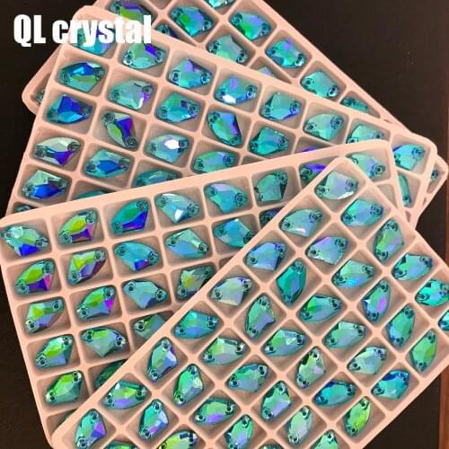 QL Crystal AB Color 9x14mm Galactic AX Sew on Crystal Rhinestone Flatback Glass crystal sew on for Wedding dress clothing