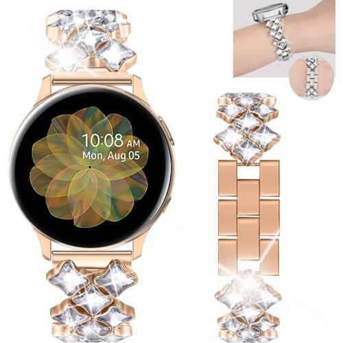 Steel strap loop For galaxy watch 46mm active2 40 44mm band Stainless Steel strap 22mm 20mm band women Diamond bracelet amazfit