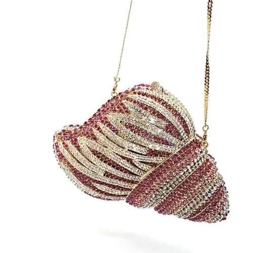 Luxury women evening party unique clutches special designer conch classical hollow out crystal bridal wedding purses