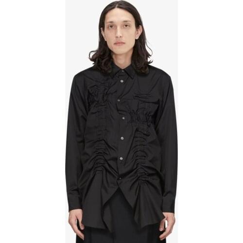 S-6xl Mens Shirts Casual Slim Fit Pleated Shirt Loose Long Section Pleated Big Shirt Japanese Street Original Designer Clothes