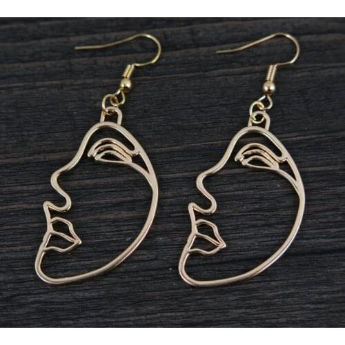 Abstract Art Stylish Gold Face Statement Dangle Earrings Girls Fashion Trend Bar Long Earrings For Women 2017