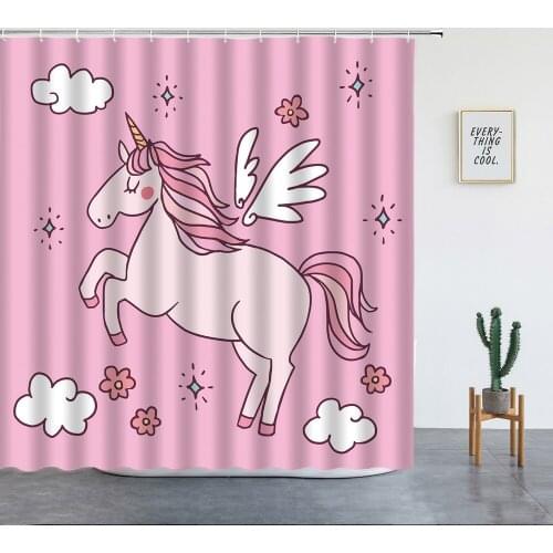 Unicorn Shower Curtains Cartoon Animals Horse Rainbow Wall Hanging Bathroom Decor Washable Kids Baby Bathtub Screen With Hooks