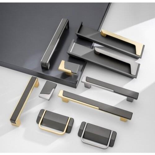 Moderne Zinklegering Grijs Goud Deurklink Keukenkast Handvat Effen Lade Handvat Mode Meubels Handvat Hardware