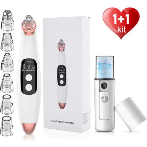 Blackhead Remover With Nano Facial Sprayer Face Skin Vacuum Suction Pore Cleaner Acne Pimple Black Head Removal Face Steamer