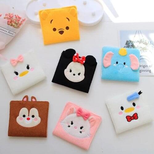 Disney Dumbo Mickey Girls Sanitary Pad Pouch Cartoon Plush Napkin Towel Storage Bags Women Cosmetic Wallet Mini Coin Purse
