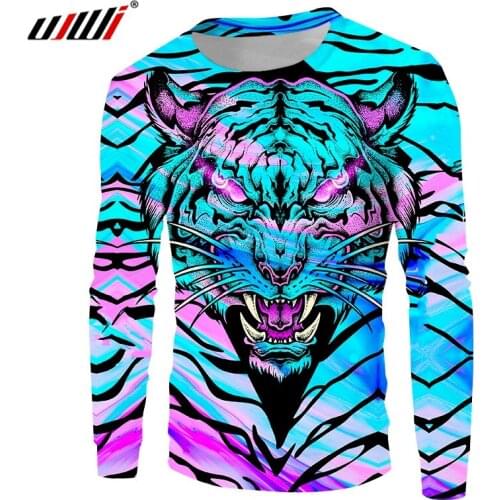 UJWI New Harajuku clothing tops Women/men Cool 3D Print Colorful tiger Sweatshirt Hoodies Hombre Long Sleeve Crewneck Pullovers