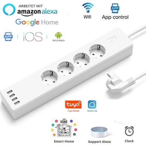 WiFi Smart Power Strip EU Outlets Plug 4 Way Sockets With USB Remote Voice Control Surge Protector Work With Alexa Google Home
