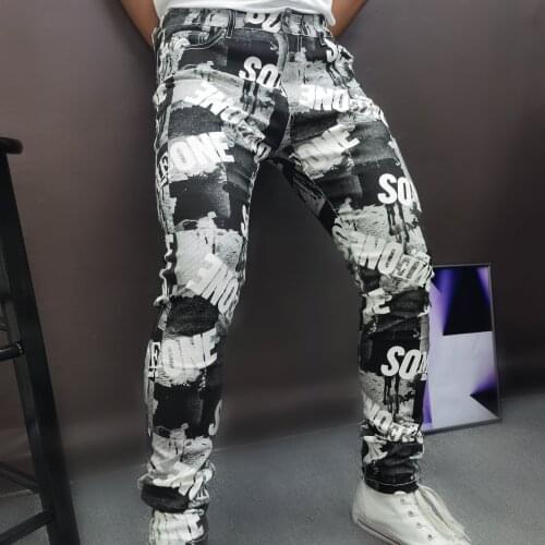Hip Hop Party Denim Pant Fashion Letter Digital PrintBlack Jeans Men Designer Jean Four Season Skinny Jeans Men Moda Hombre 2021