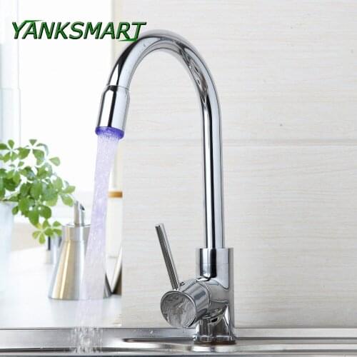 YANKSMART 360 Swivel LED Light temp. Faucet Ceramic Valve Chrome Brass Hot & Cold Mixer Single lever Bathroom Basin Sink Taps