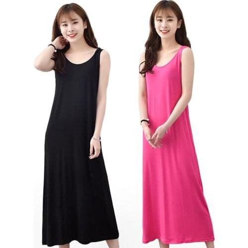 Plus Size 6XL Summer Women Casual Sleepwear Long Modal Nightgown Nightie Sleeveless Loose Home Dress Sexy Lingerie Nightdress