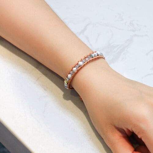 QUANCHI New Natural Stone Beads Bracelet Pulseras Handmade Leather Wrap Beaded Bracelet Fashion Unisex Jewelry