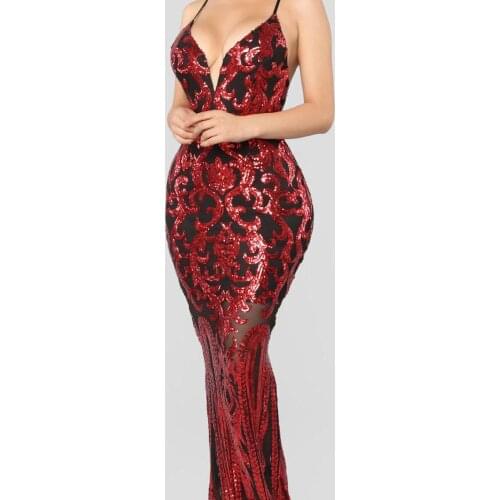 2020 Vew Europe And The United States Womens Wear Condole Belt Perspective Sequins Color Posed Long Backless Dress