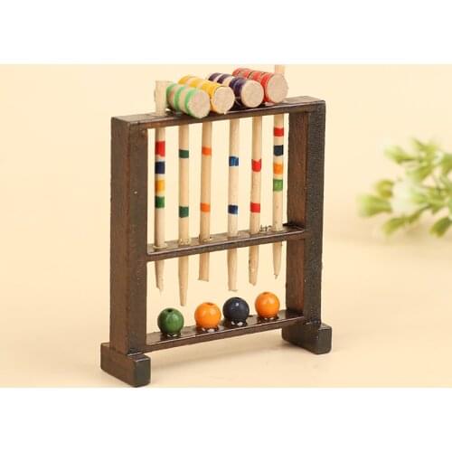 1/12 Scale Dollhouse Miniature Wooden Croquet Game Set Garden Sports Decoration Children Kids Toy
