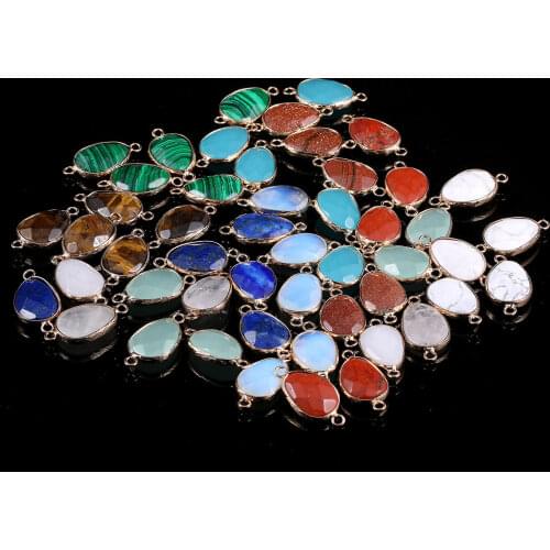 1Pc Faceted Double Hole Connector Charms Natural Stone Lapis Lazuli Quartz Pendants For Jewelry Making DIY Necklace Bracelet