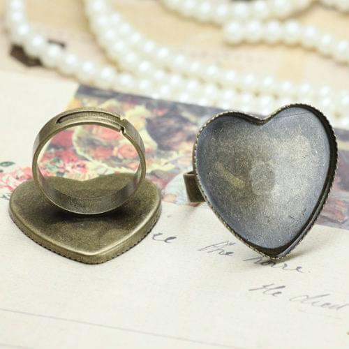 10X with inner 25mm Fashion Ring Adjustable tray diy time heart shape ring parts wholesale