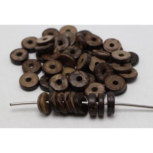 100 pcs Natural Dark Coconut Column Heishi Beads 12mm(1/2") Loose