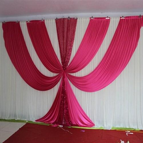 3mX6m wedding backdrop swag Party Curtain Celebration Stage Performance Background Drape With middle Beads Sequins Edge