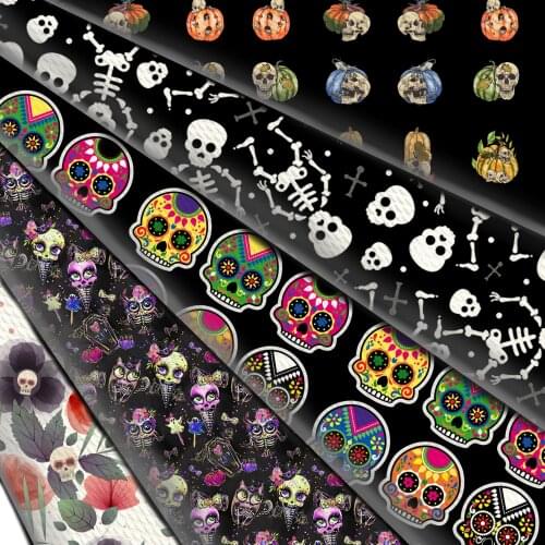 50*145cmHalloween Skeleton Skull Print Knit Bullet Textured Liverpool Stretch Fabric for Sewing Needlework DIY Cloth Headband
