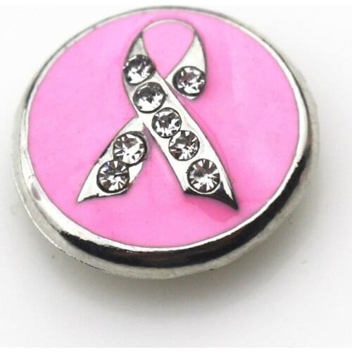 6pcs/lot Enamel pink cancer silk ribbon snap button charms fit 18mm ginger snaps button jewelry diy bracelet&bangle