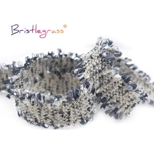 BRISTLEGRASS 1 Yard 30mm Chic Tweed Braided Crochet Lace Trims Macrame Tassel Rainbow Ribbons Pillow Headband Dress Sewing Craft