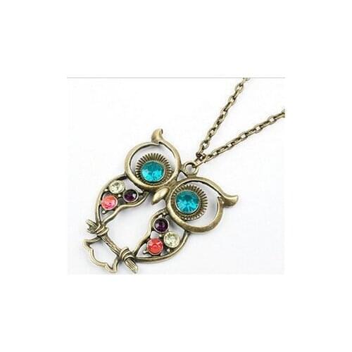 Bronze owl Pendant sweater necklace Fancy Colorful Jewelry 10pcs/lot fashion accessary Vintage Promotional Gift