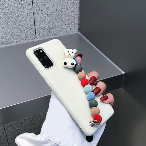 Korea Simple Bear Bracelet Case For Samsung Galaxy A50 A51 A70 A71 A30 A31 A21S A20S A10 A32 A52 A72 Pure Color Protection Cover