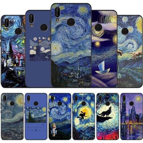 Van gogh starry sky art black soft Phone Case for huawei P40 P30 P20 P10 Pro lite P9 Lite nova 4E 6SE Psmart 2019 Y6 9 Prime