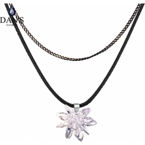 DANS Element AAA Zirconia Fashion Snowflake Flower Pendant Double Chain Necklace For Women Valentines Gift 130356