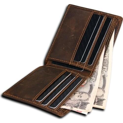 Mens Retro Wallet Top Layer Crazy Horse Cowhide Wallet Custom RFID Casual Short Wallet Card Holder Solid Wallet