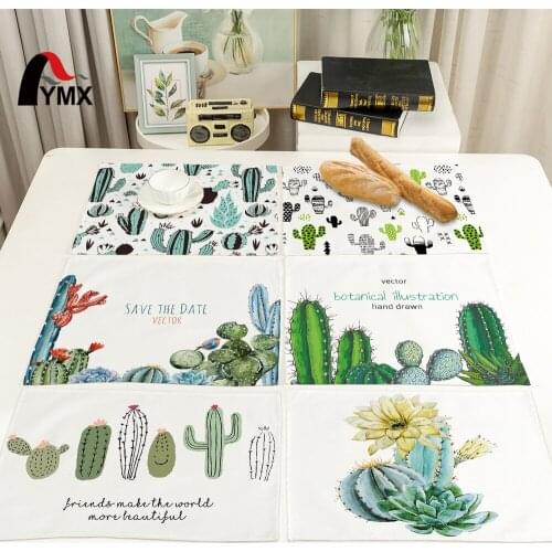 FYMX Featured Green Plant Placemat Potted Cactus Printing Pattern Table Napkin For Home Kitchen Decoration Accessories