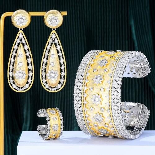 GODKI Vintage Royal 3PCS Green CZ Luxury Africa Jewelry Set For Women Wedding Party Zircon Crystal Dubai Bridal Jewelry Set Gift