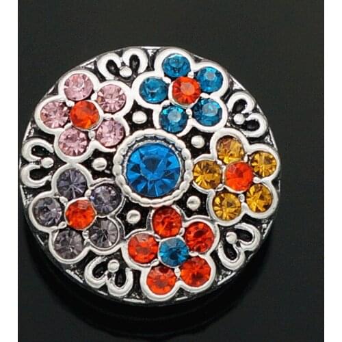 Hot sale beauty fashion rhinestone Colorful flowers 18MM snap buttons fit snap bracelet snap jewelry wholesale KZ2063